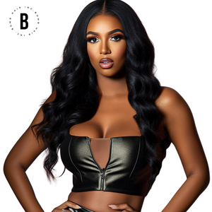 Natural-looking and low-maintenance black body wave wig, perfect for everyday wear