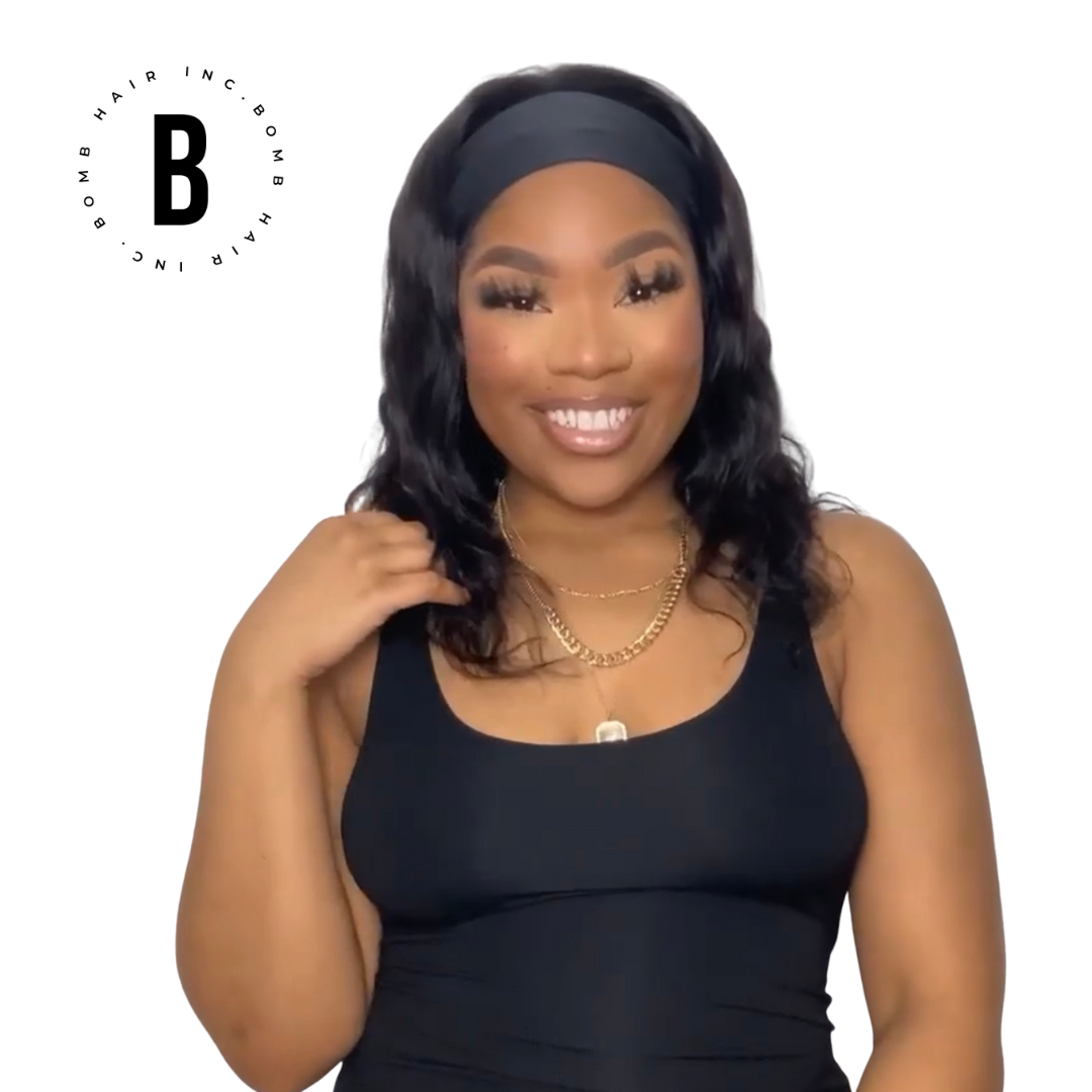 Get ready in seconds with this stylish and easy-to-wear headband wig featuring a deep side part and lustrous body wave texture